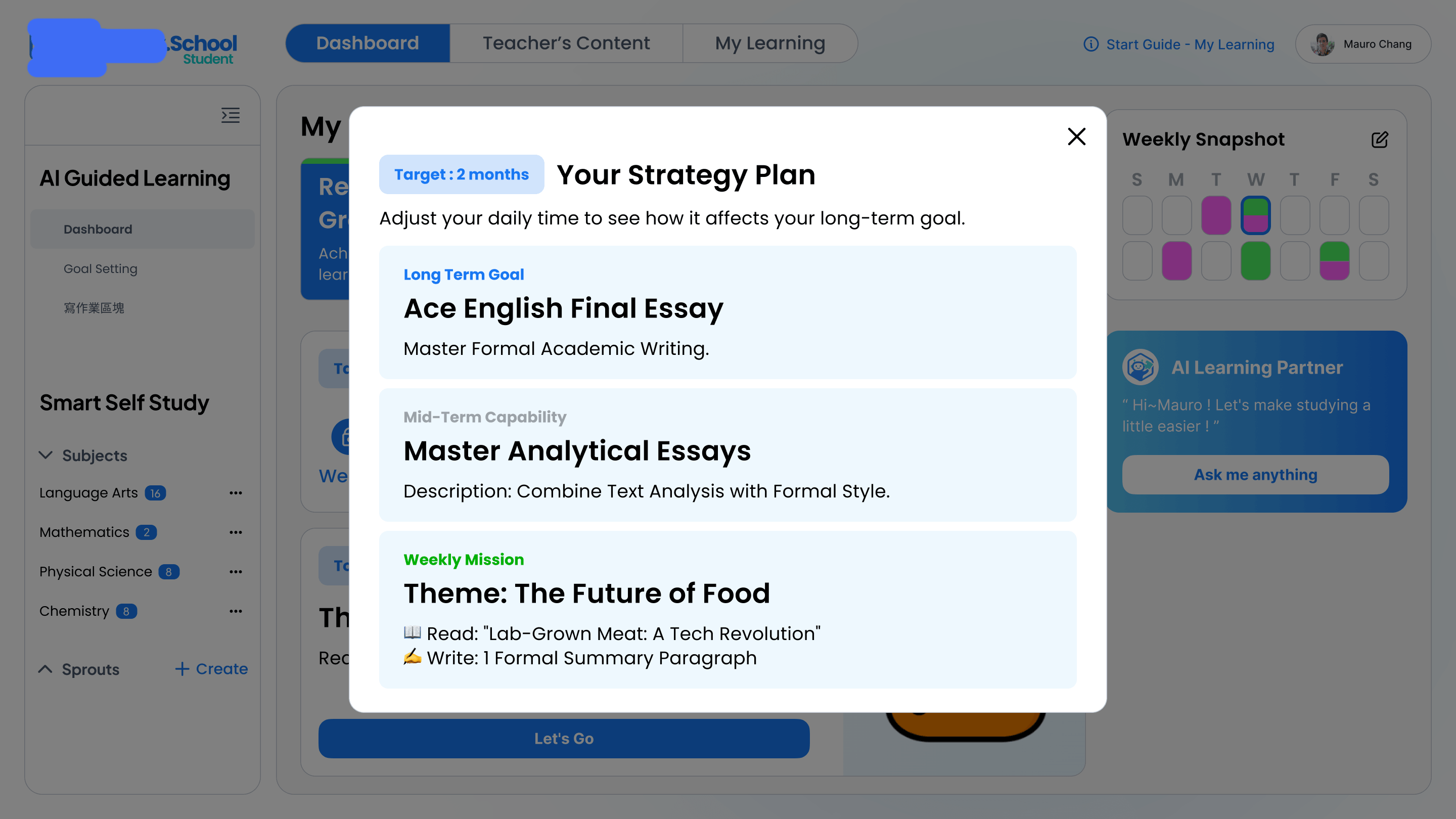 Student Dashboard 設計畫面