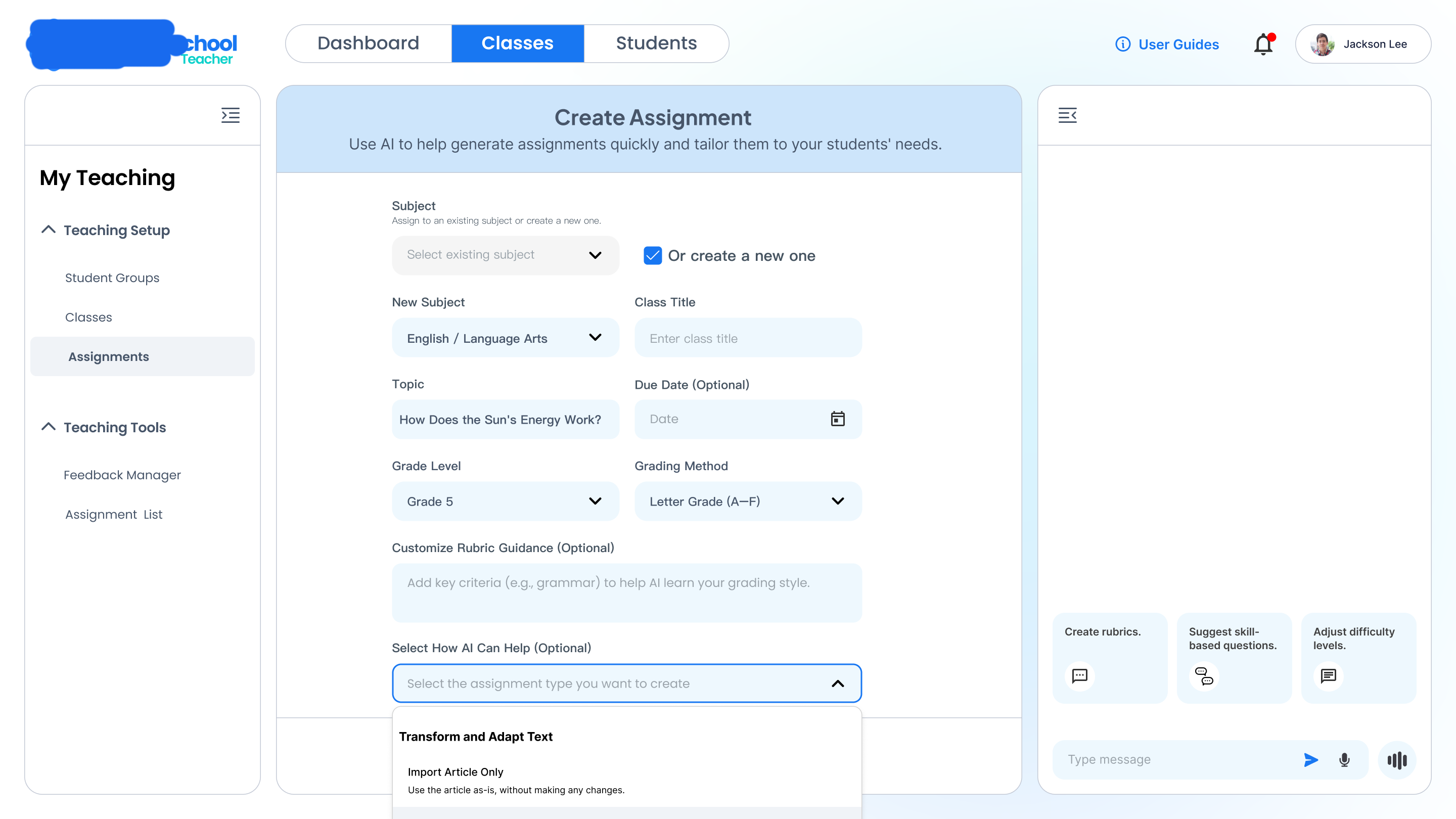 Student Dashboard 設計畫面