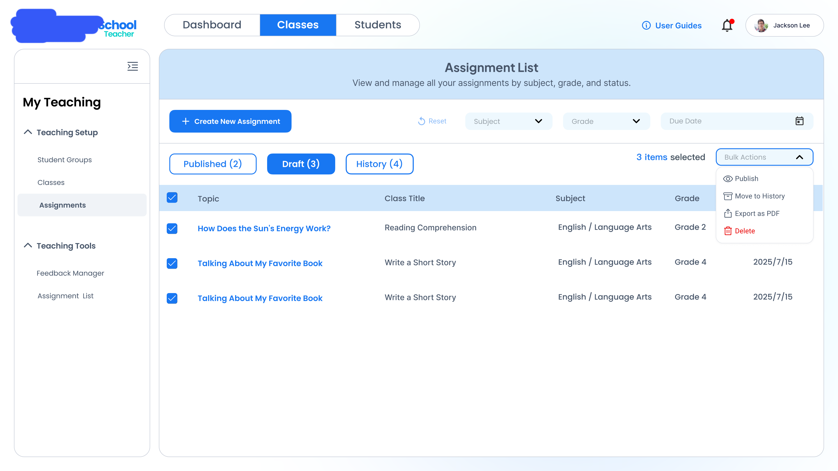 Student Dashboard 設計畫面